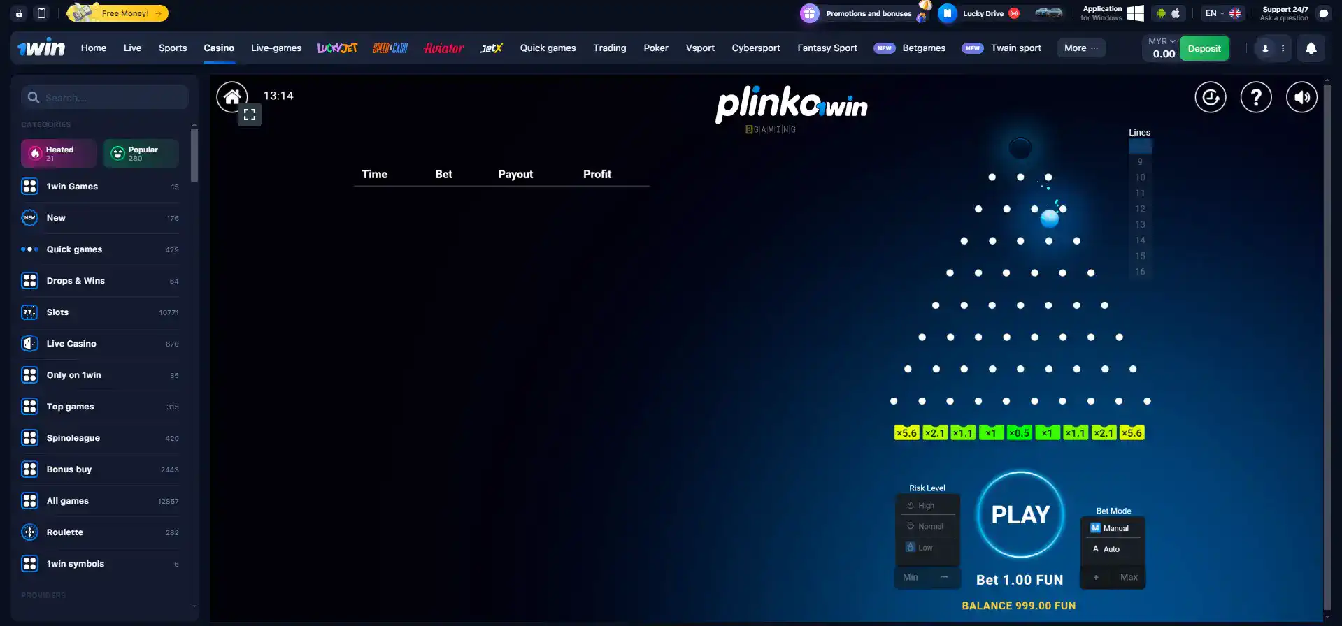 1win Plinko game